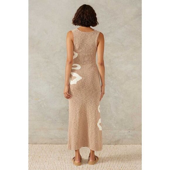 MON RENN BLOOM KNIT MIDI DRESS  TAN AND white Vacation Dress  size S NWT$229 - Picture 4 of 9